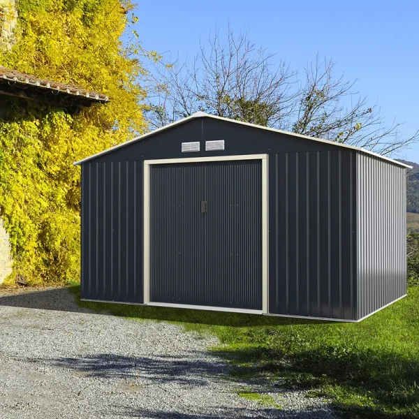 Metal Storage Shed for Garden and Tools w/Sliding Double Lockable Doors