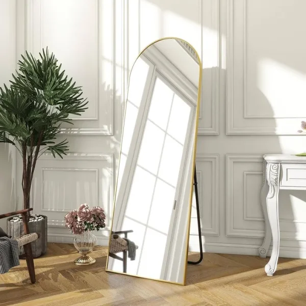 18 in. W x 58 in. H Arched Gold Full Length Standing Floor Mirror