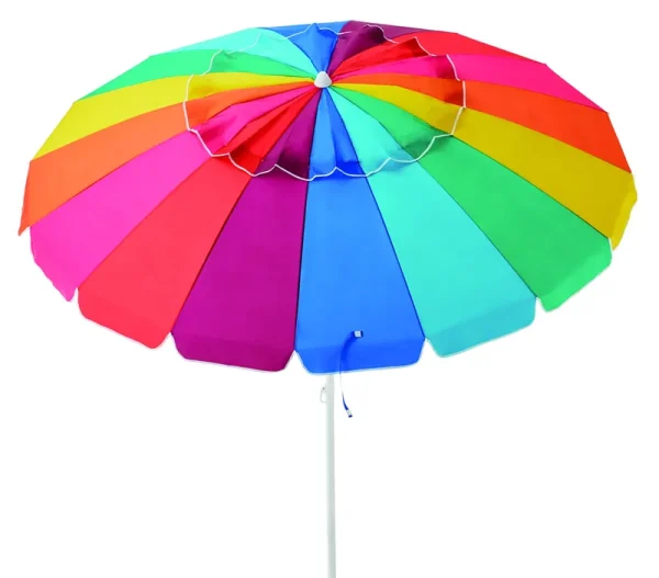Caribbean Joe 8ft. Beach Umbrella with UV, Rainbow Stripe