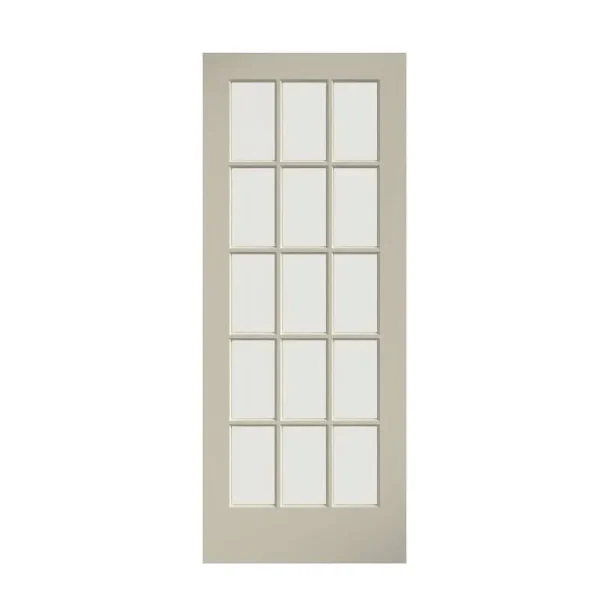 EightDoors 80 inch x 36 inch 15-Lite French Clear Glass White Prefinished Solid Wood Core Door