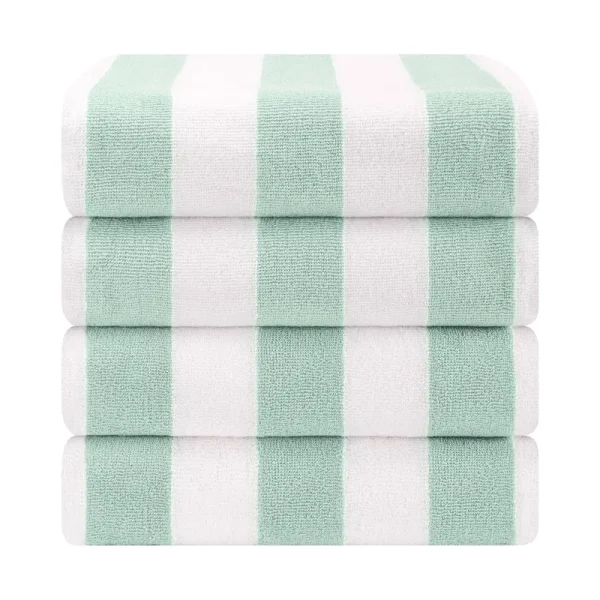 American Soft Linen, 100% Cotton 4 Pack Beach Towels, 30" x 60" Cabana Striped Pool Towels, Mint