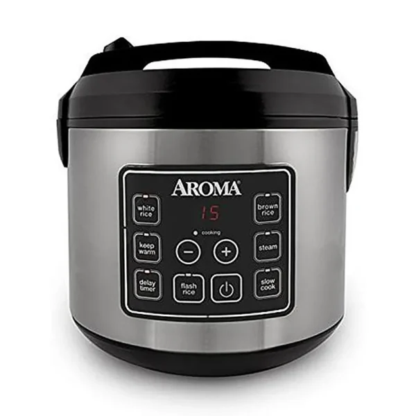 Aroma Housewares 20 Cup Stainless Steel Digital Rice Cooker, Black/Silver