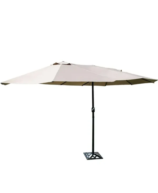 Costway 15' Market Outdoor Umbrella Double-Sided Twin Patio Umbrella with Crank Beige