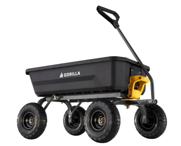 Gorilla Carts 4 Cu. Ft. Poly Garden Dump Cart, 600 lb. Capacity, 35 In. x 22 In. Bed, 10 In. Tires
