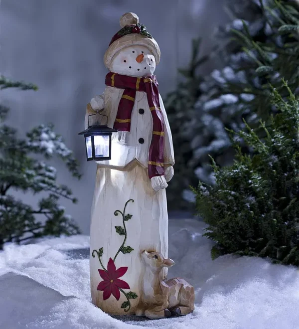 Plow & Hearth - Woodland Snowman with Solar Lantern