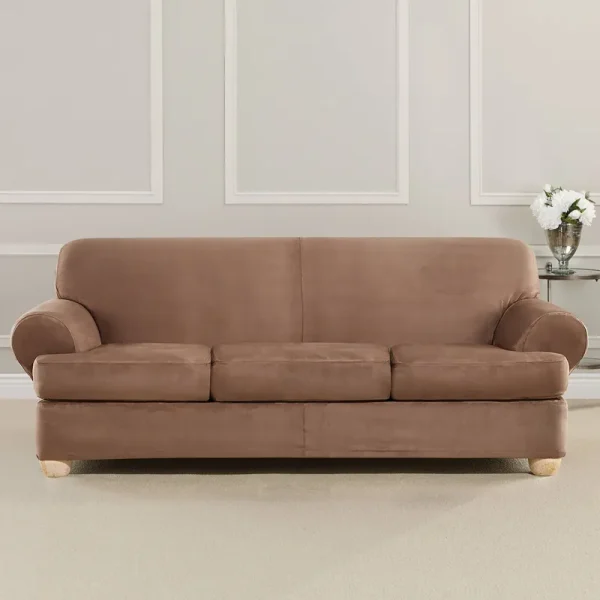 Sure Fit Ultimate Stretch Suede 4-Piece T-Sofa Slipcover, Luggage Brown
