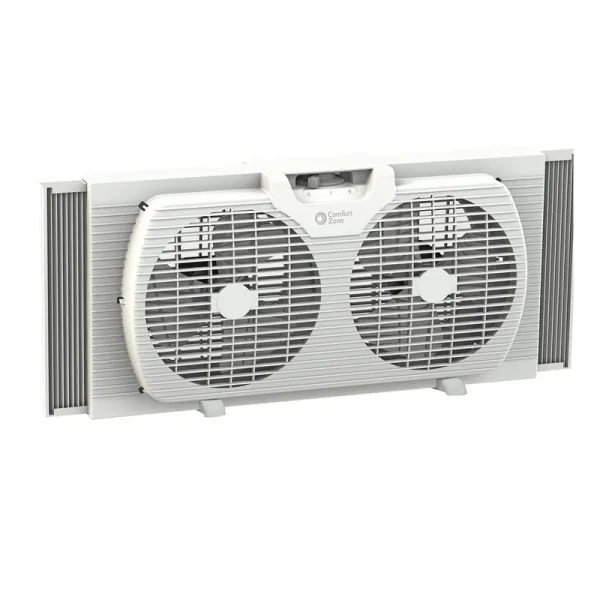 Comfort Zone Twin Window Fan with 2 Speeds and 7 in. Blades, White