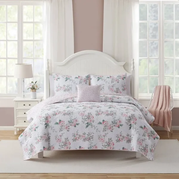 Simply Shabby Chic Azure Floral Quilt Set, King (4-Piece)
