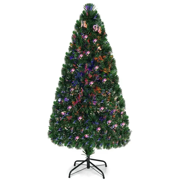 Costway 5ft Pre-Lit Fiber Optic PVC Christmas Tree Metal Holiday