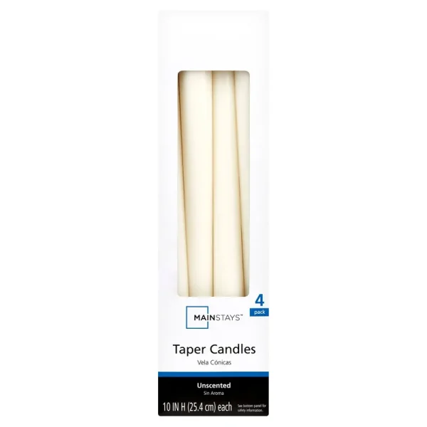 Mainstays Unscented Taper Candle, Ivory, 4-Pack, 10 Inches Long