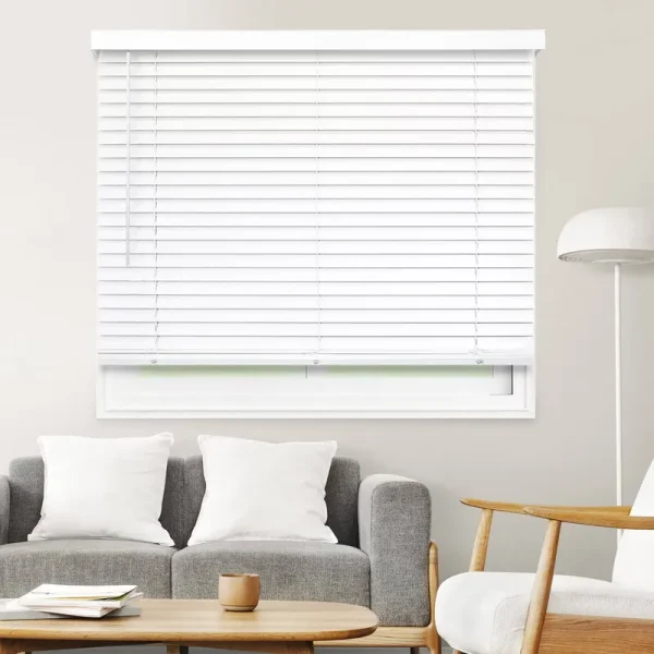 Chicology Cordless Faux Wood Blinds Best for Kids, Inside Mount, 12"W x 72"H, Basic White