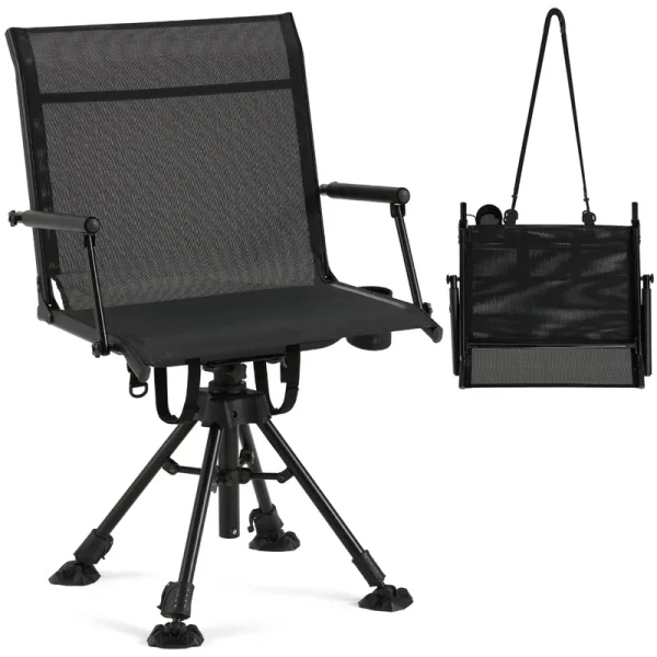 AECOJOY No Cushion Hunting Chair, Durable Metal Frame, Silent Swivel for Outdoor Shooting & Fishing