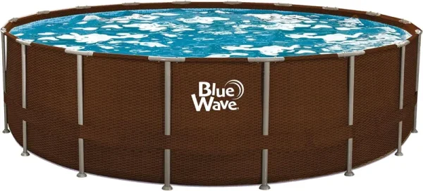 Blue Wave Mocha Wicker 18-ft Round 52-in Deep Frame Swimming Pool Package with Cover