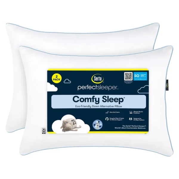 Serta Perfect Sleeper Comfy Sleep Eco-Friendly Bed Pillow, 2 Pack -Queen