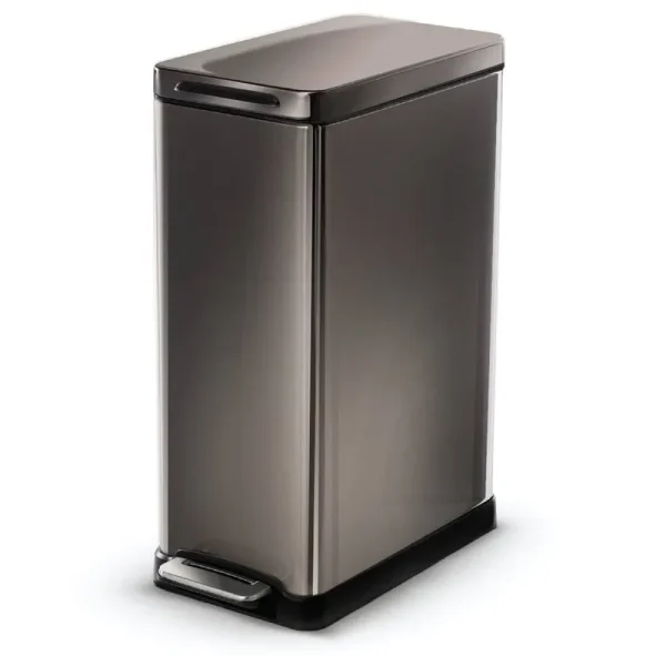 Home Zone Living 12 Gallon / 45 Liter Kitchen Trash Can Stainless Steel Rectangular Pedal Bin Black