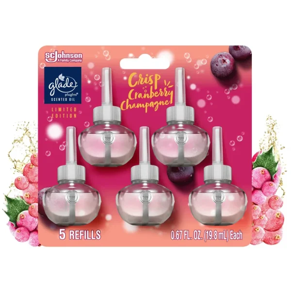 Glade PlugIns Scented Oil Air Freshener, 5 Refills, Crisp Cranberry Champagne - 3.35 Fo