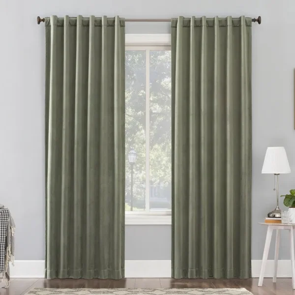 Sun Zero Amherst Velvet Noise Reducing Thermal Extreme Blackout Back Tab Curtain Panel, 84" L x 50" W - Moss Green