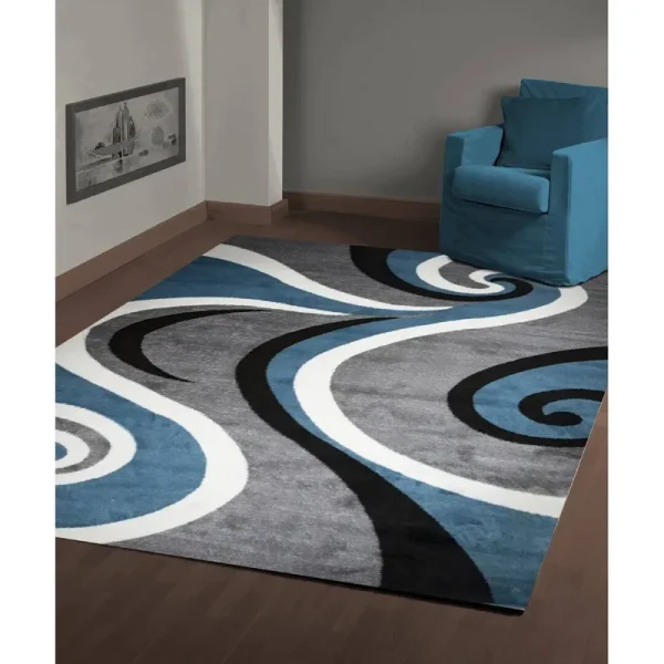 Orren Ellis Calista Swish Hand-Knotted Gray/Blue Outdoor Area Rug Red