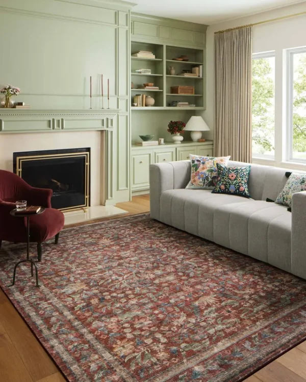 Rifle Paper Co. x Loloi 7'6" x 9'6" Eve Crimson Large Courtyard Feat. CloudPile COU-03 Area Rug