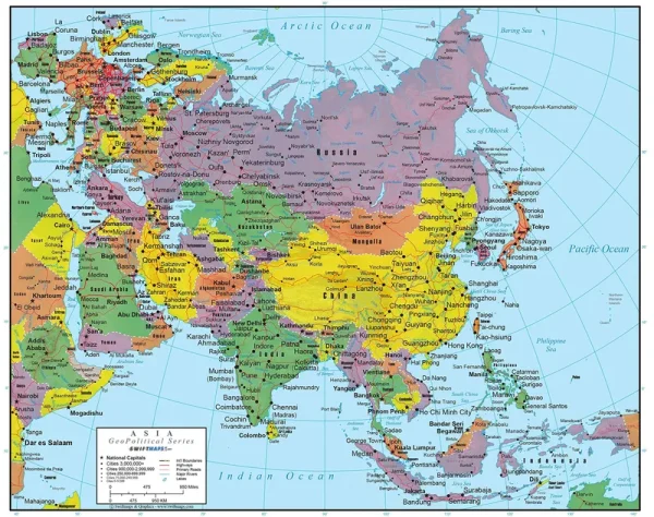 Asia Wall Map Geopolitical Edition by Swiftmaps (24X30 Laminated)