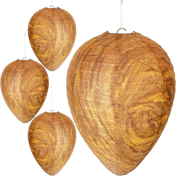 Mood Lab Wasp Nest Decoy - 4 Pack - Hanging Fake Wasp Nest