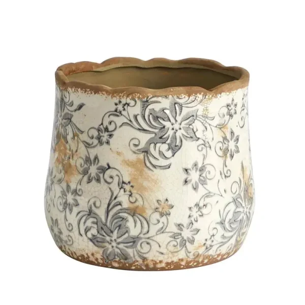 7in. Tuscan Ceramic Gray Scroll Planter