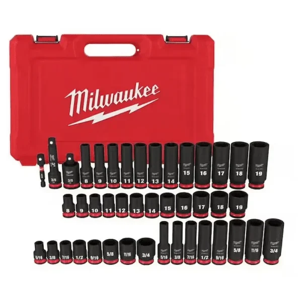 Milwaukee SHOCKWAVE 3/8 In. Drive SAE and Metric 6 Point Impact Socket Set (43 - Piece)