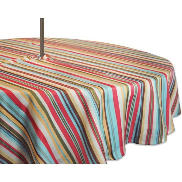 DII Summer Stripe Outdoor Tablecloth with Zipper 52" Round