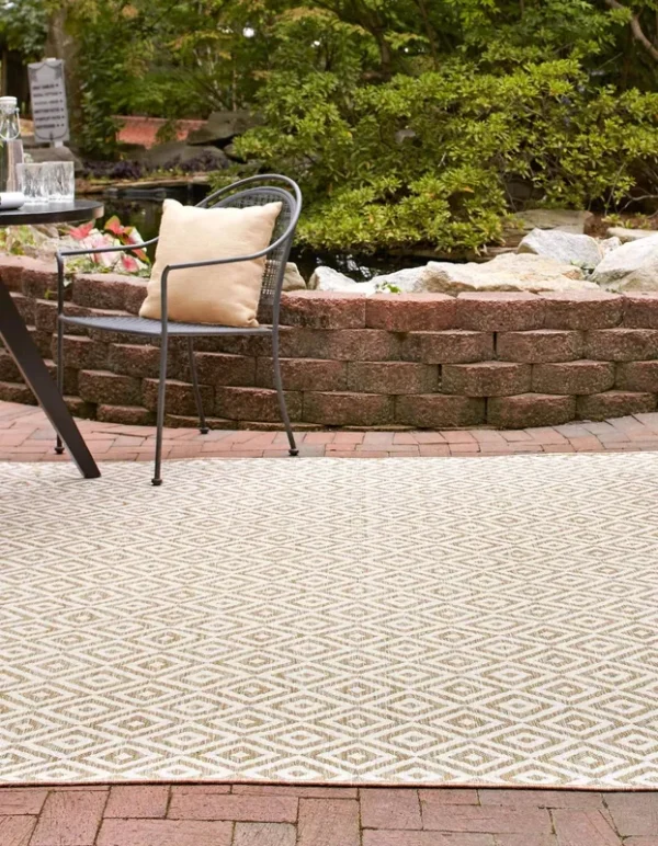 Jill Zarin Outdoor 8 ft Square Beige Bohemian, Geometric Area Rug Indoor Outdoor Rug