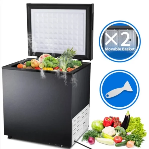 Auseo 2.5 Cu. Ft. Chest Freezer with 2 Baskets Free Standing Top Open Door Deep Compact Freezer Suitable for Home/RV/Kitchen/Office - Black