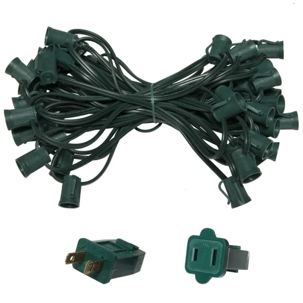 C9 E17 Base Light Stringer, 50' Length, 6" Spacing, 10 Amp SPT2 Green Wire