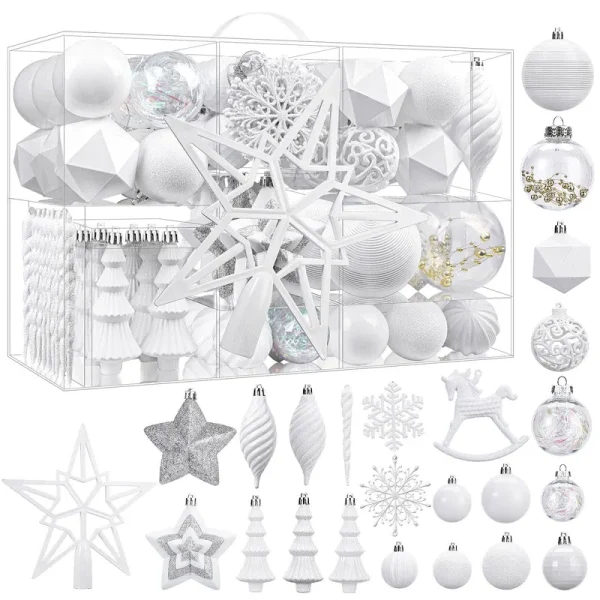 Shareconn Christmas Balls Ornaments Set,Shatterproof Plastic Decorative Baubles for Xmas Tree Decor Holiday Wedding Party Decoration,White