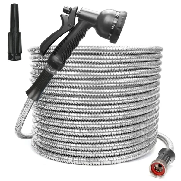 Flantor Garden Hose 304 Stainless Steel Water Hose, 25ft Heavy Duty Metal Garden Hose Expandable Leak and Fray Resistant Design Garden Hose with 8