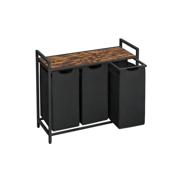 VASAGLE Laundry Hamper, Laundry Basket, Laundry Sorter with 3 Pull-Out and Removable Bags, Rustic Brown and Black UBLH301B01