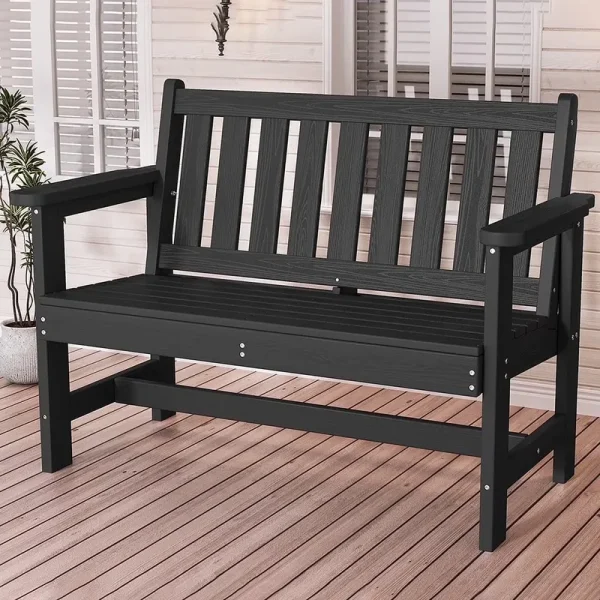 SERWALL Outdoor Bench for 2 - Person, Weather - Resistant HDPE with Aluminum Reinforcement, Supports 660 lb, Comfortable Seating for Patio, Garden, and Porch, Black
