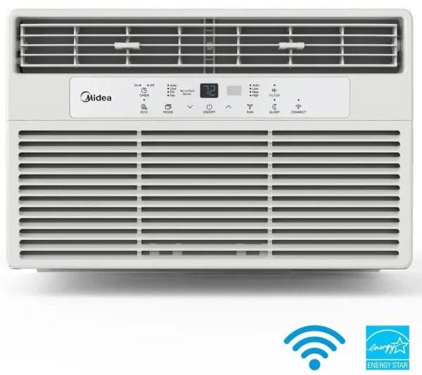 Midea 8,000 BTU 115V Smart Window Air Conditioner with Comfort Sense Remote, Covers Up to 350 sq. ft., White, Maw08s1wwt