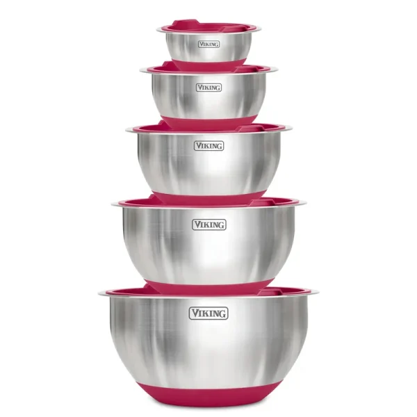 Viking 10-Piece Stainless Steel Mixing Bowl Set - Red