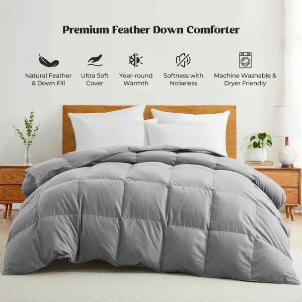 All Seasons Goose Down Feather Comforter Ultra Soft Comforter with Peach Skin Fabric - Whale Grey, King-104*88