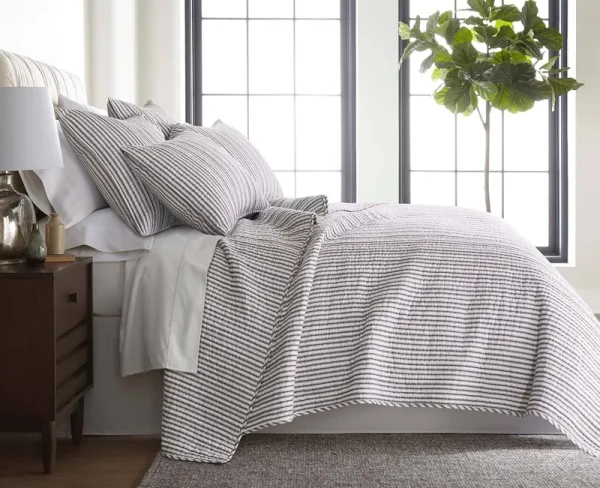 Levtex Home Tobago Stripe Charcoal Quilt Set - Cotton Full/Queen / Charcoal