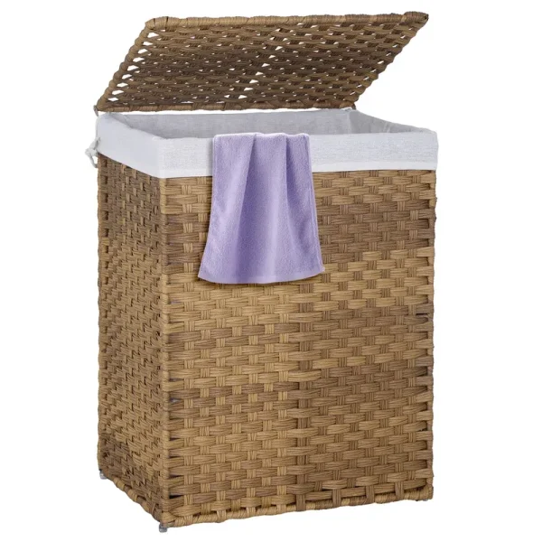 PayLessHere Laundry Basket Handwoven Laundry Hamper 90l/110l Foldable Rattan Laundry Hamper with Lid,2 Removable Liner Bags & 6 Laundry Bags,Clothes
