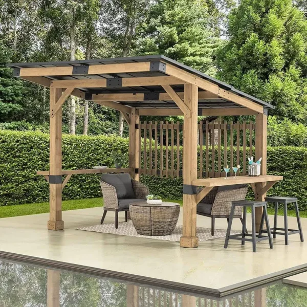 SummerCove 10 ft. x 11 ft. Cedar Wood Framed Hot Tub Gazebo with Steel Hardtop Roof