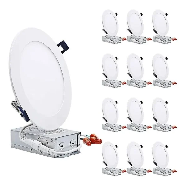 Torchstar Basic Series 12-Pack 12W Recessed Lights 6 inch with Junction Box, Dimmable Ultra Thin LED Downlight, 100W Eqv, ETL & Energy Star Listed,
