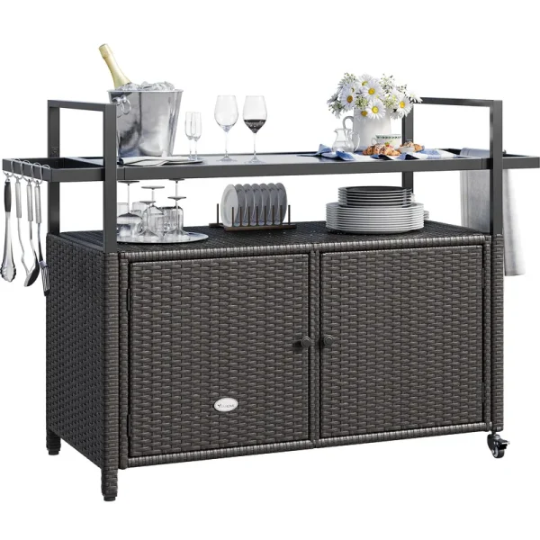 YITAHOME Large Portable Outdoor Wicker Bar Table