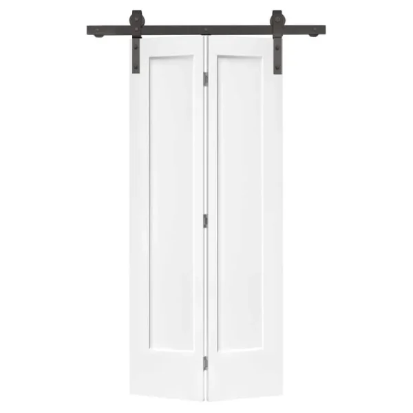 Paneled MDF Composite Bifold Barn Door with Installation Hardware Kit CALHOME Finish: Primed White, Size: 36" x 80"