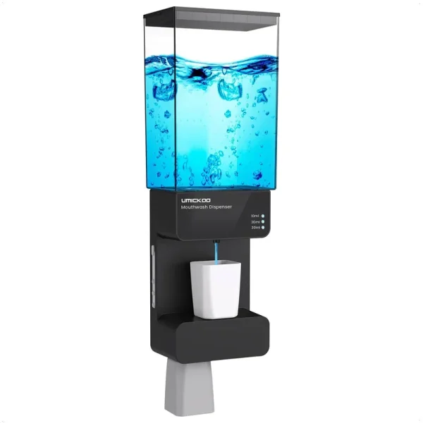 UMICKOO Automatic Mouthwash Dispenser Touchless 700Ml(23.67 Oz),Wall Mounted Mouth Wash Dispenser for Bathroom with Magnetic Cups,Perfect for Kids and