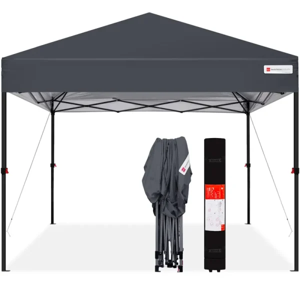 Best Choice Products 10x10ft Easy Setup Pop Up Canopy Instant Portable Tent w/ 1-Button Push Wheeled Carry Case - Gray
