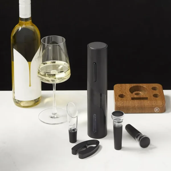 Better Homes & Gardens 6 Piece Battery Operated Electric Wine Opener Set with Wood Base, Size: 9 inch