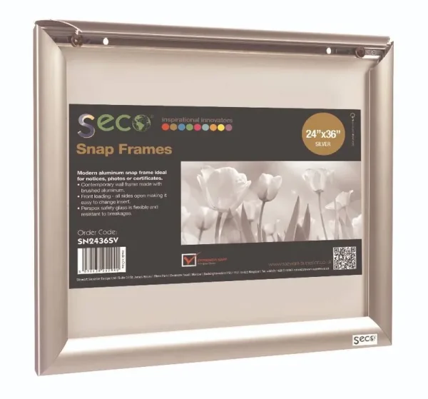 Seco 24 x 36 in. Front Load Easy Open Snap Poster-Picture Silver Anodized Aluminum Frame