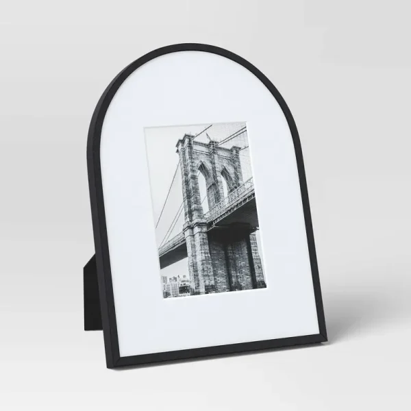 9"x12" Matted to 5"x7" Aluminum Arch Table Frame Black - Threshold