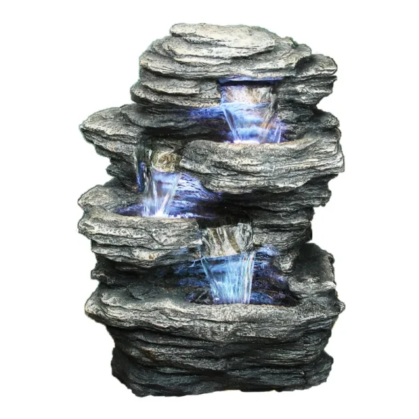 Hi-Line Gift Ltd. Polyresin 4 Level Rock Fountain with Light, Grey